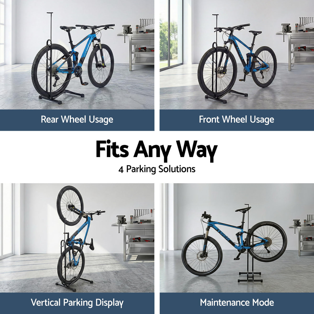 Weisshorn 4-in-1 Bike Parking Stand Vertical Floor Storage Rack for 24"-27.5" Bicycles