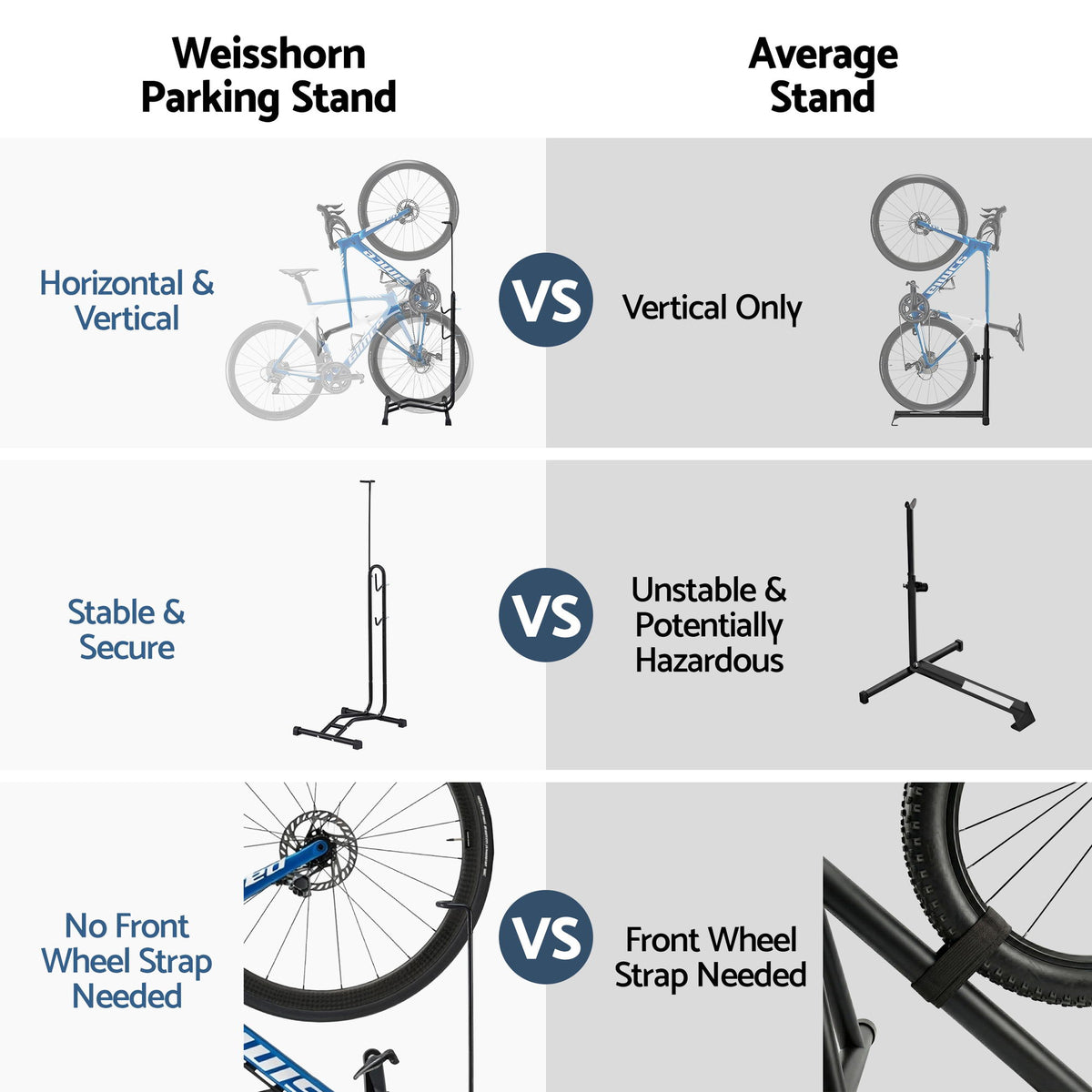 Weisshorn 4-in-1 Bike Parking Stand Vertical Floor Storage Rack for 24"-27.5" Bicycles