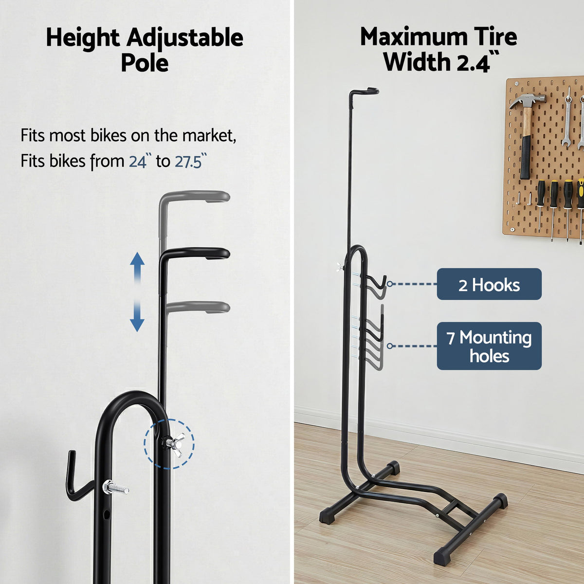 Weisshorn 4-in-1 Bike Parking Stand Vertical Floor Storage Rack for 24"-27.5" Bicycles
