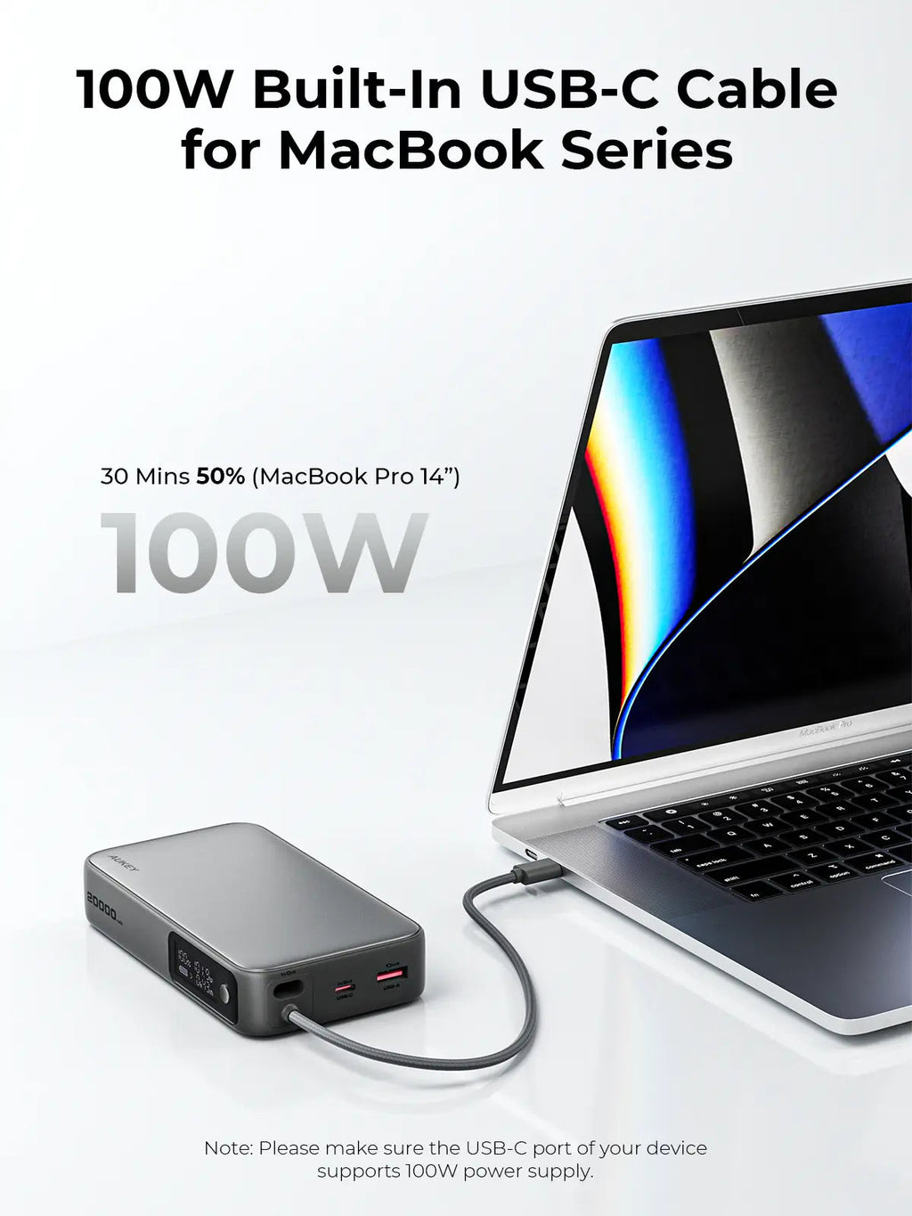 AUKEY Spark Sling 20000mAh 130W Power Bank with Built-in USB-C Cable & Digital Display – PB-Y48