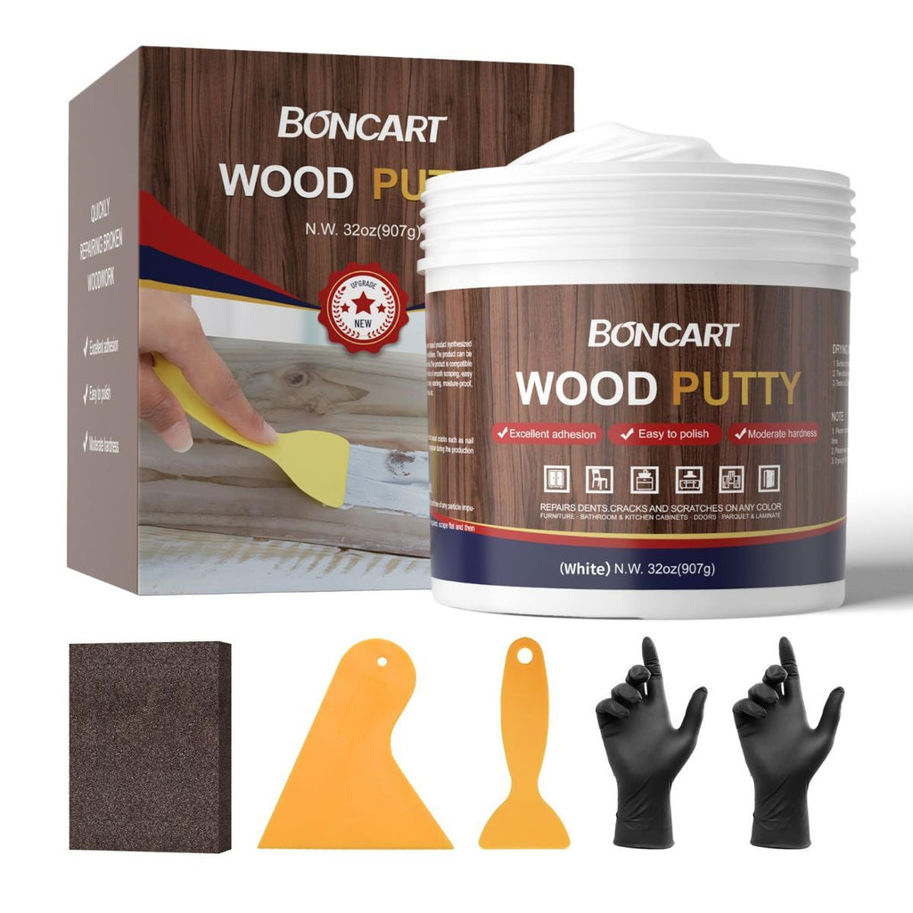 Wood Filler, White Wood Putty | Paintable, Sandable, Furniture Repair Kit for Quickly Fixing Broken and Defective – 243g