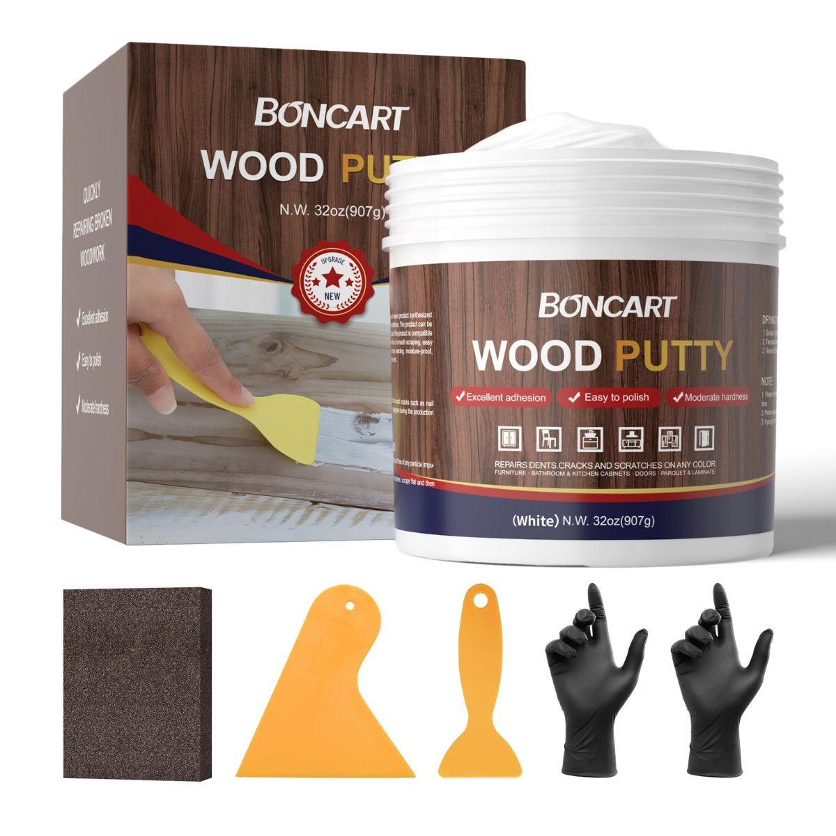 Wood Filler, White Wood Putty | Paintable, Sandable, Furniture Repair Kit for Quickly Fixing Broken and Defective – 243g