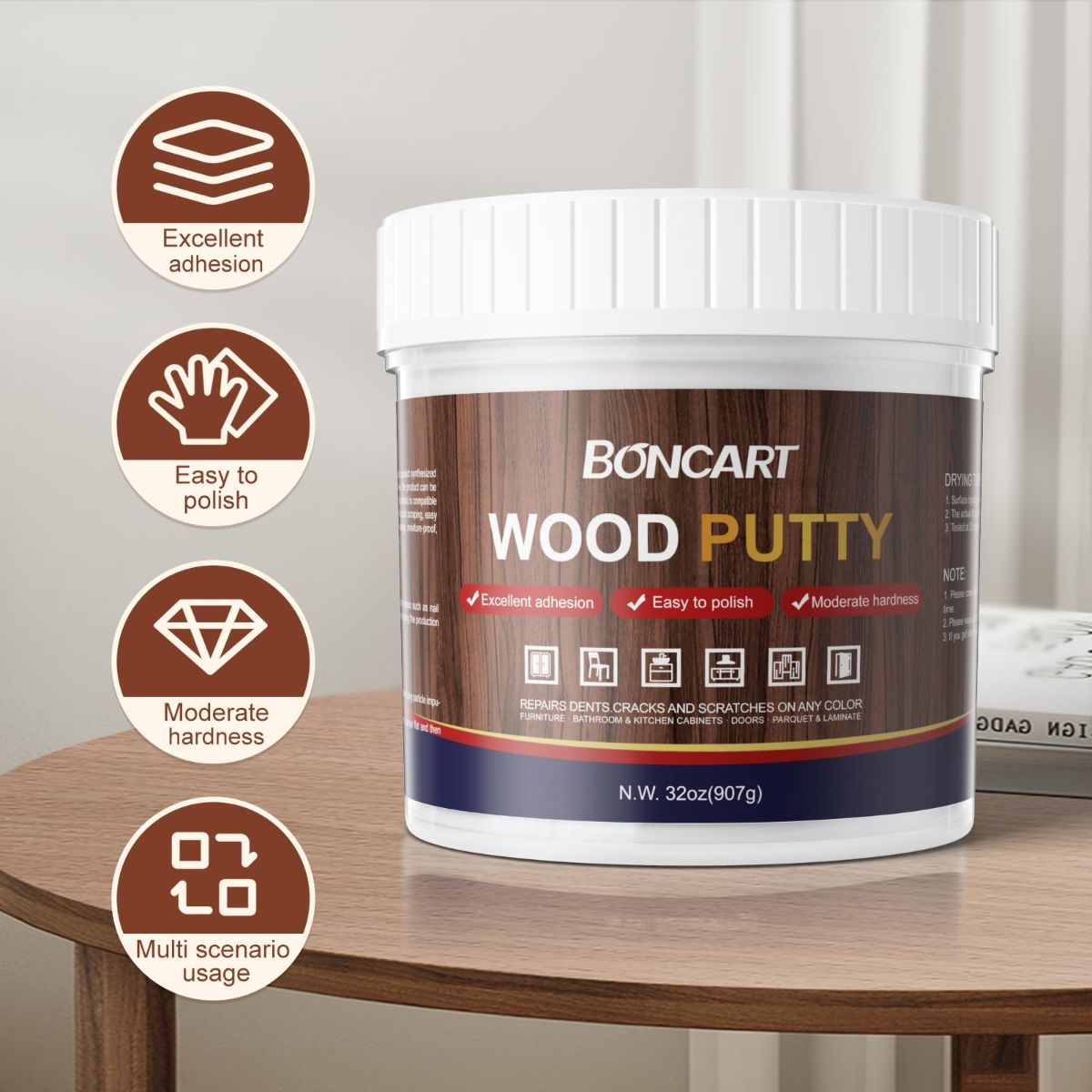 Wood Filler, White Wood Putty | Paintable, Sandable, Furniture Repair Kit for Quickly Fixing Broken and Defective – 243g