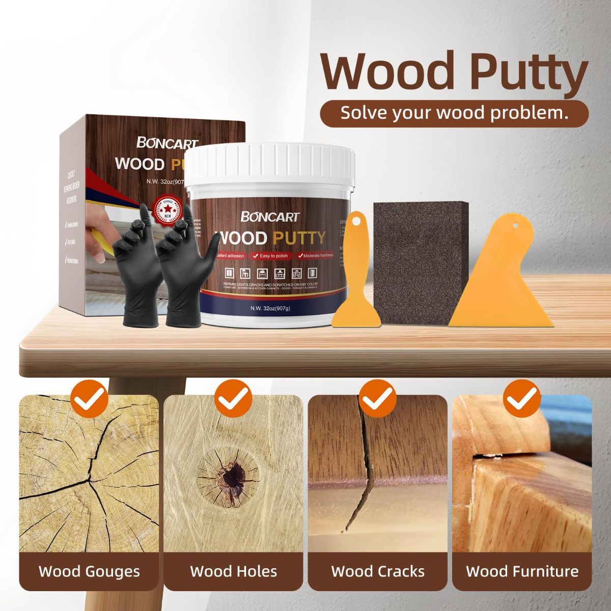 Wood Filler, White Wood Putty | Paintable, Sandable, Furniture Repair Kit for Quickly Fixing Broken and Defective – 500g