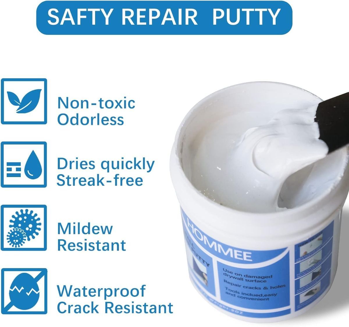 Drywall Repair Kit, Drywall Hole Patch Repair Kit, Wall Spackle Paste to Fix Wall Surface Holes and Creak Damage with – Ref WHT2