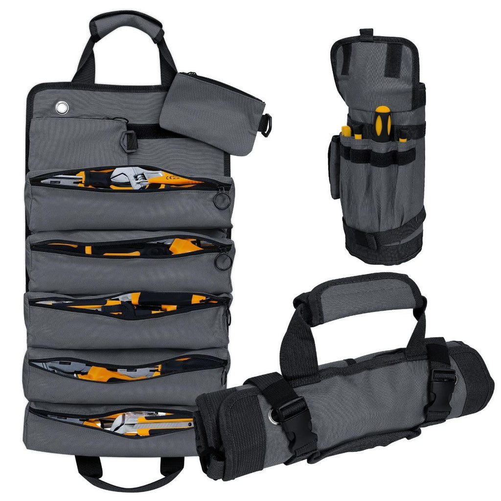 Roll-Up Tool Bag – 900D Oxford – 5 Compartments + 2 Detachable Pouches