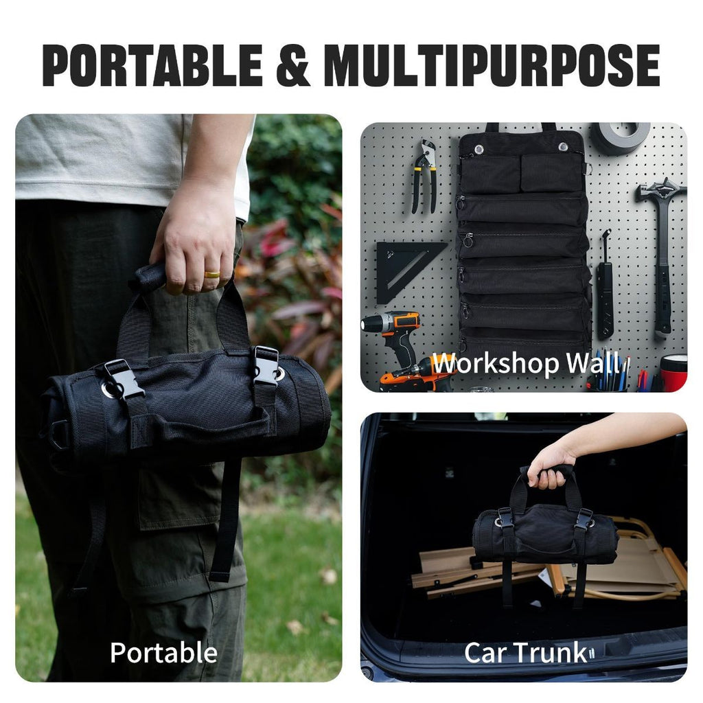 Roll-Up Tool Bag – 900D Oxford – 5 Compartments + 2 Detachable Pouches