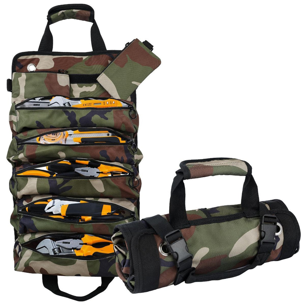 Roll-Up Tool Bag – 900D Oxford – 5 Compartments + 2 Detachable Pouches