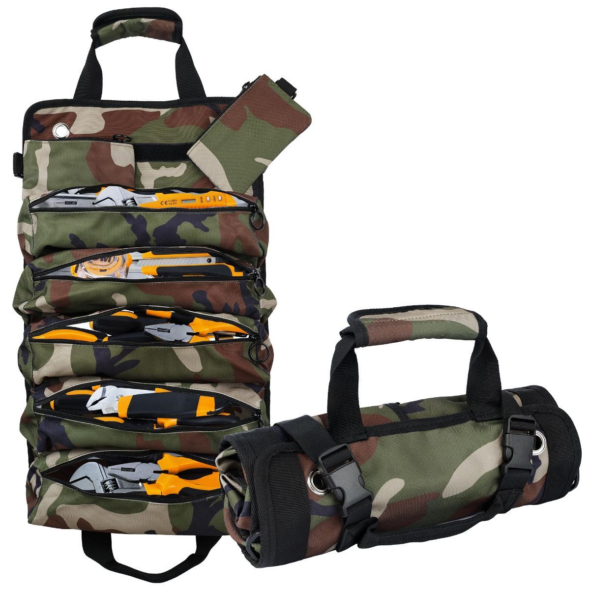 Roll-Up Tool Bag – 900D Oxford – 5 Compartments + 2 Detachable Pouches