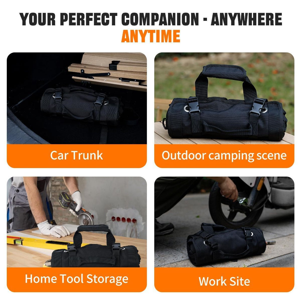 Roll-Up Tool Bag – 900D Oxford – 5 Compartments + 2 Detachable Pouches
