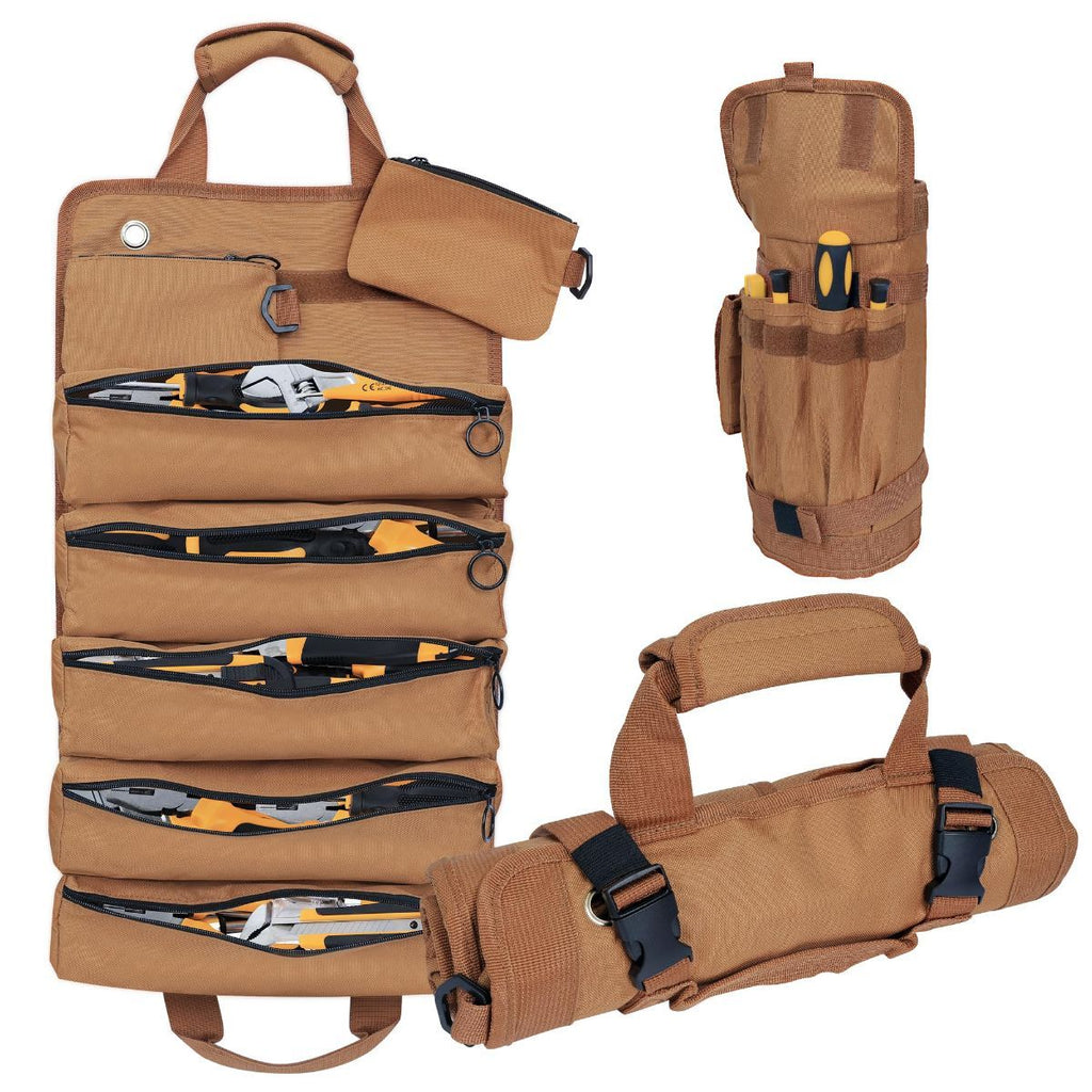 Roll-Up Tool Bag – 900D Oxford – 5 Compartments + 2 Detachable Pouches