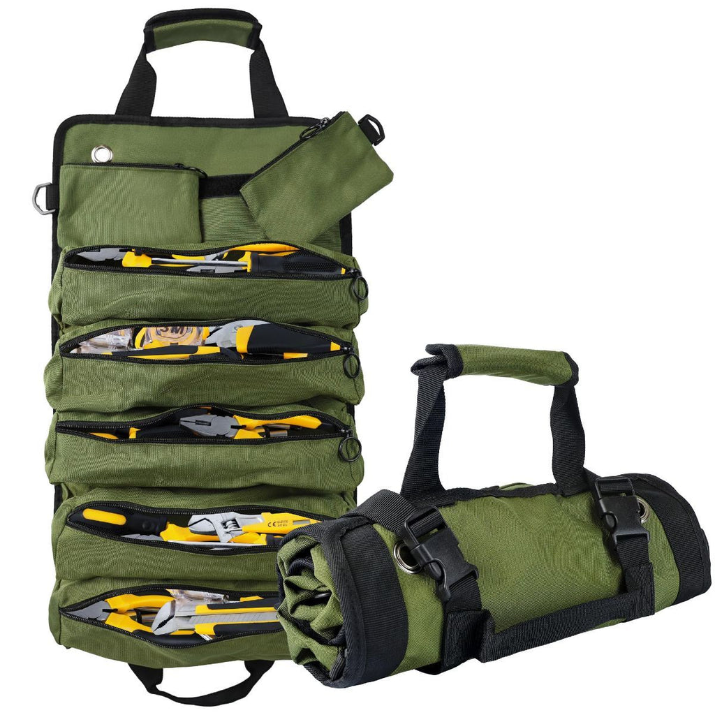 Roll-Up Tool Bag – 900D Oxford – 5 Compartments + 2 Detachable Pouches