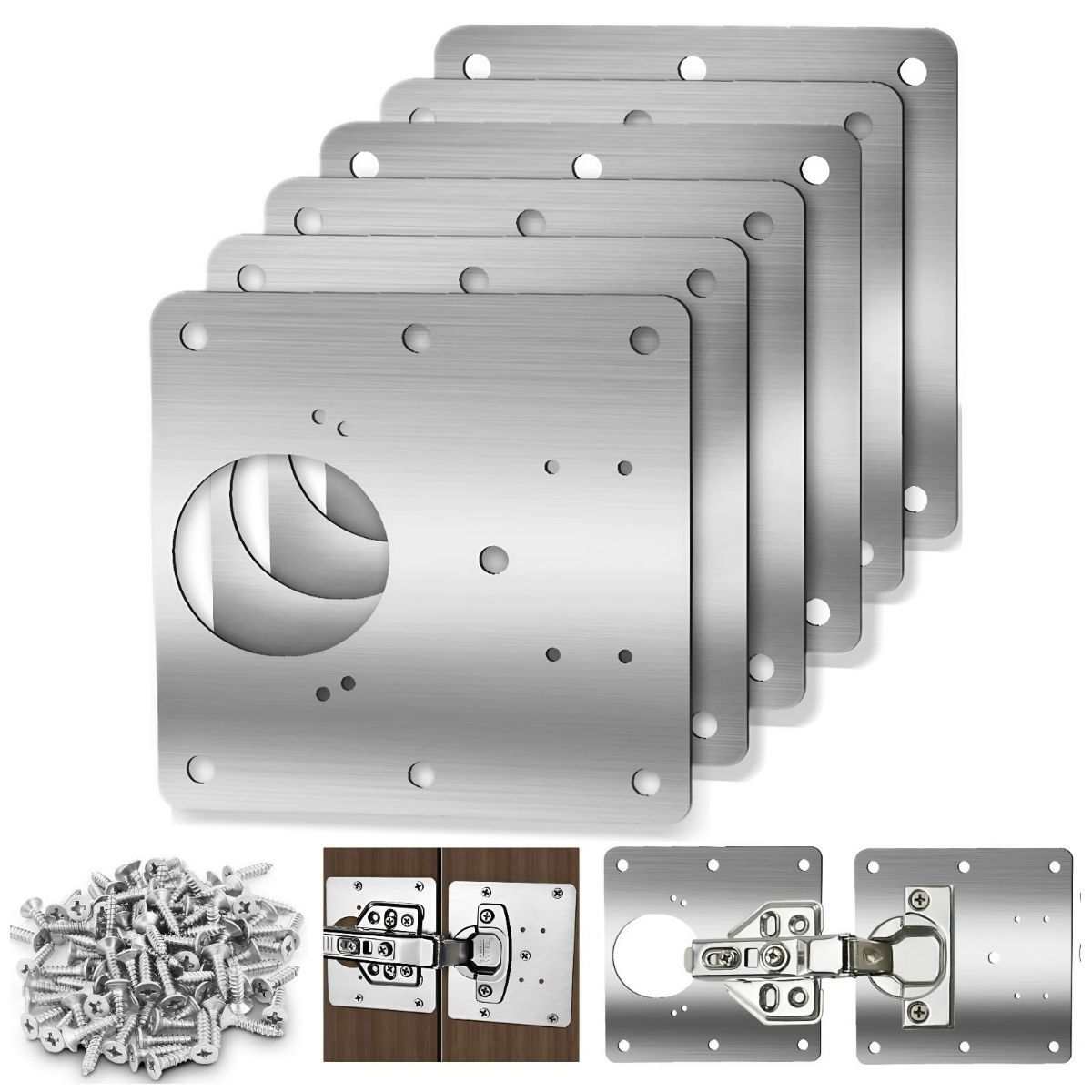 Cabinet Hinge Repair Plate, Hinges Repair Fixing Plate Cabinet Repair Board | 6 Piece Stainless Steel Hinge Repair