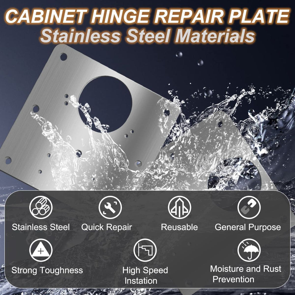 Cabinet Hinge Repair Plate, Hinges Repair Fixing Plate Cabinet Repair Board | 6 Piece Stainless Steel Hinge Repair