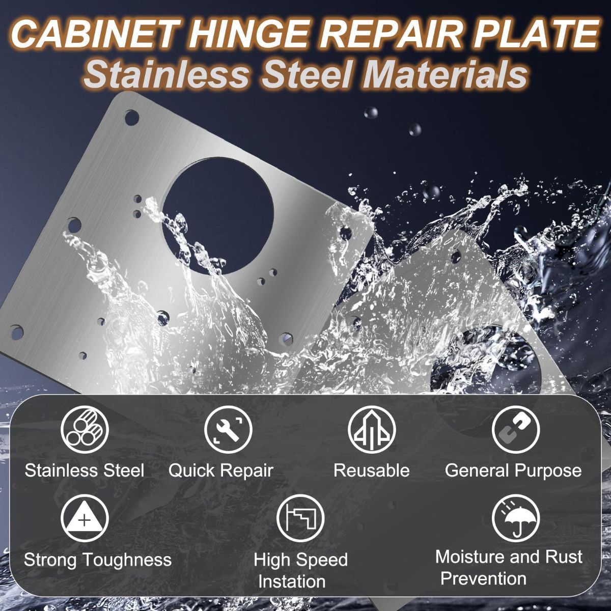 Cabinet Hinge Repair Plate, Hinges Repair Fixing Plate Cabinet Repair Board | 6 Piece Stainless Steel Hinge Repair