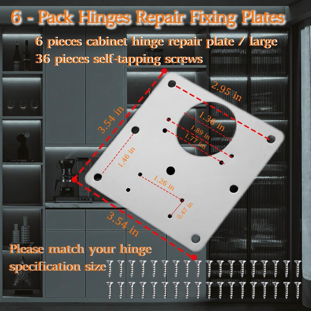 Cabinet Hinge Repair Plate, Hinges Repair Fixing Plate Cabinet Repair Board | 6 Piece Stainless Steel Hinge Repair
