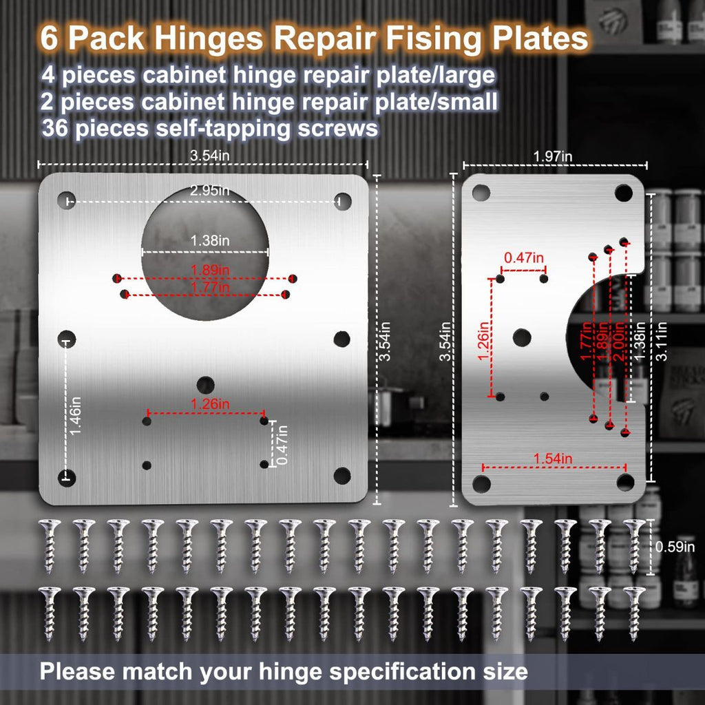 Cabinet Hinge Repair Plate Hinges Repair Fixing Plates Cabinet Repair Board | 6 Piece Stainless Steel Kitchen