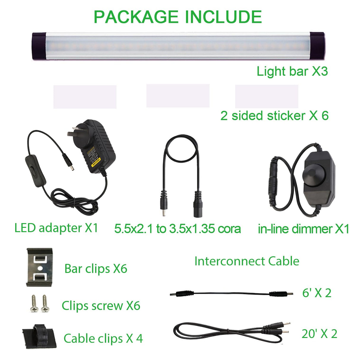 Dimmable Led Under Cabinet Lighting Bar Linkable Kits with Rocker Switch Under Counter Kitchen, Showcase