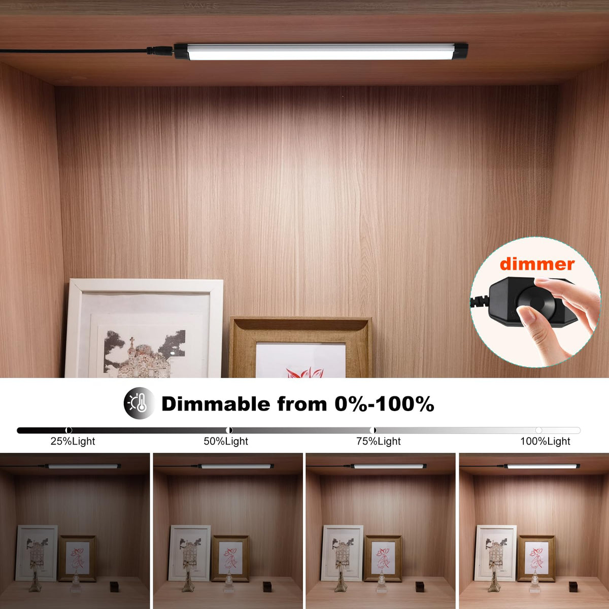 Dimmable Led Under Cabinet Lighting Bar Linkable Kits with Rocker Switch Under Counter Kitchen, Showcase