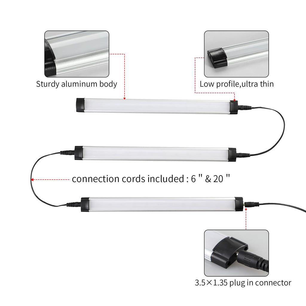 Dimmable Led Under Cabinet Lighting Bar Linkable Kits with Rocker Switch Under Counter Kitchen, Showcase
