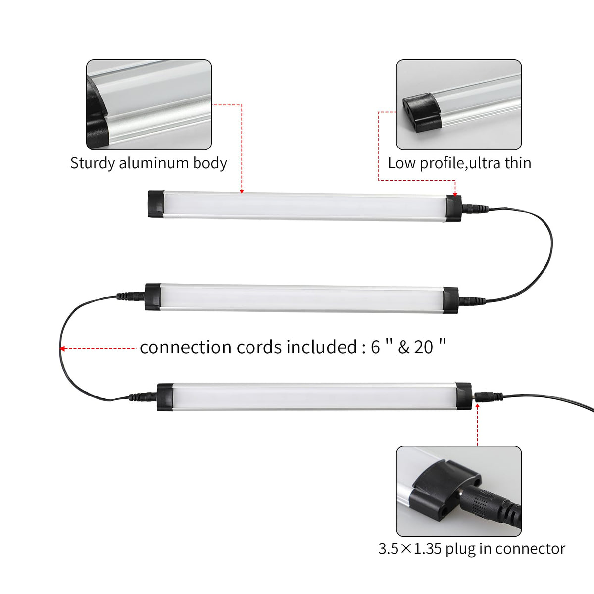 Dimmable Led Under Cabinet Lighting Bar Linkable Kits with Rocker Switch Under Counter Kitchen, Showcase