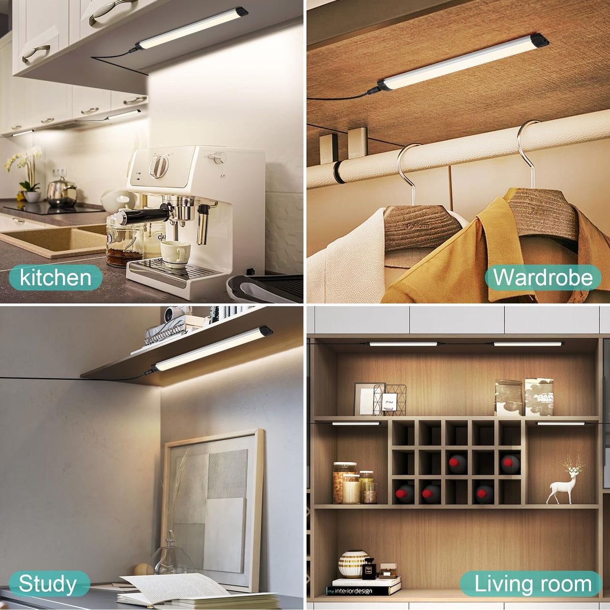 Dimmable Led Under Cabinet Lighting Bar Linkable Kits with Rocker Switch Under Counter Kitchen, Showcase