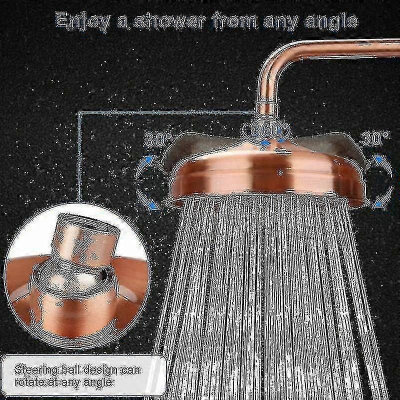 High Pressure Copper Rain Shower Head 20 cm (8 inch) Diameter Adjustable Angle Fixed for Standard Shower