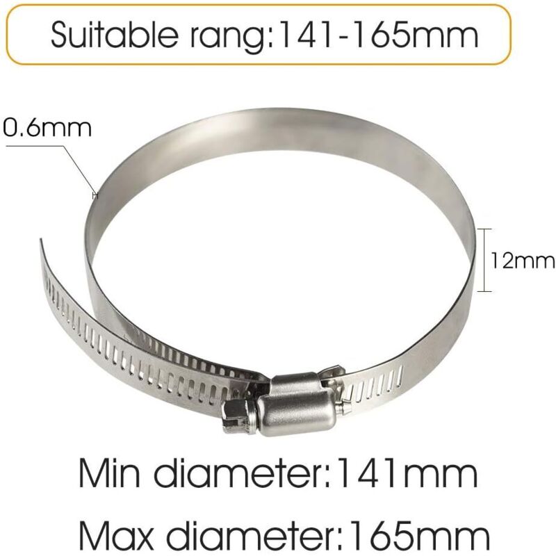 4 Piece Stainless Steel Hose Clamps – Adjustable For Fixing Flexible Hoses (141Mm-165Mm)