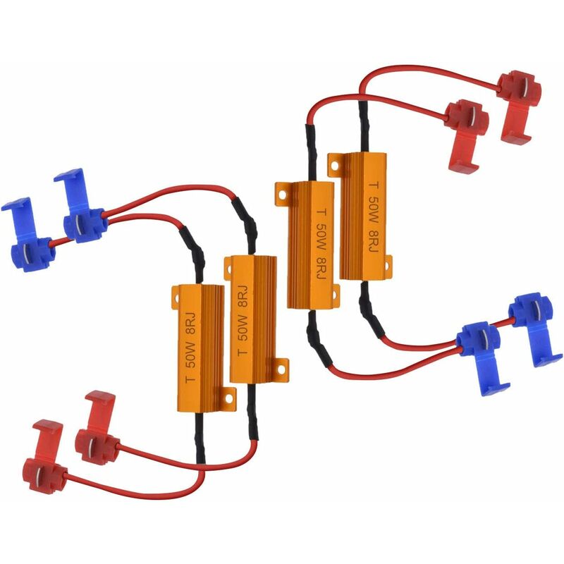 4 Piece 50W 8 Ohm LED Load Resistors Headlight Load Resistor Fog Light Decoder LED Turn Signal Resistor Decoder Wire