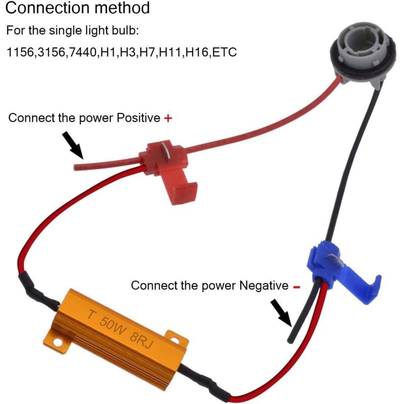 4 Piece 50W 8 Ohm LED Load Resistors Headlight Load Resistor Fog Light Decoder LED Turn Signal Resistor Decoder Wire