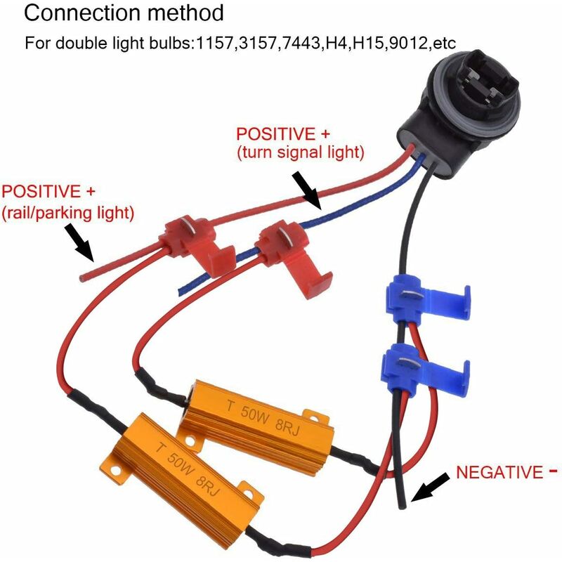 4 Piece 50W 8 Ohm LED Load Resistors Headlight Load Resistor Fog Light Decoder LED Turn Signal Resistor Decoder Wire