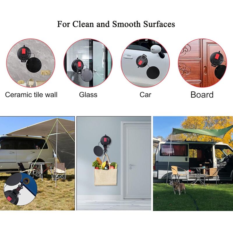 2 Piece Strong Car Anchor Suction Cups With Hook Fixing For Car Side Awning, Boat, Camping, Tarp, Tents, Luggage