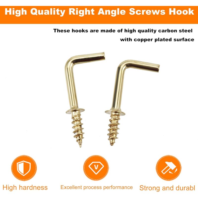 100 Piece 1.5Cm Right Angle Screw Hooks Square Screw Hooks L Shaped Screw Hooks Fixing Accessories With Storage Box