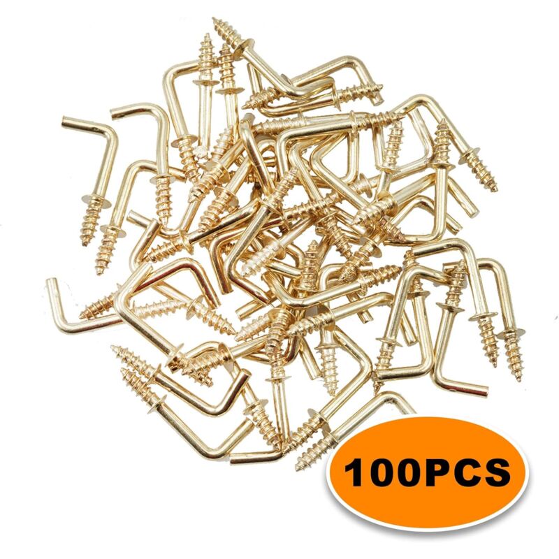 100 Piece 1.5Cm Right Angle Screw Hooks Square Screw Hooks L Shaped Screw Hooks Fixing Accessories With Storage Box