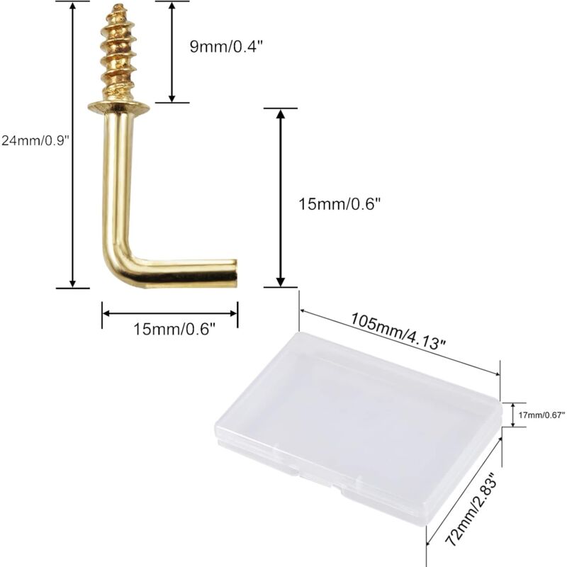 100 Piece 1.5Cm Right Angle Screw Hooks Square Screw Hooks L Shaped Screw Hooks Fixing Accessories With Storage Box