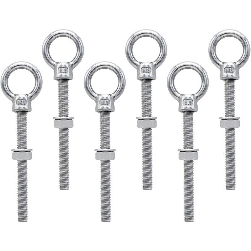 Eye Bolts M8 X 80Mm Stainless Steel Metric Thread M8 Eye Bolts For Fixing And Hanging, 6 Piece