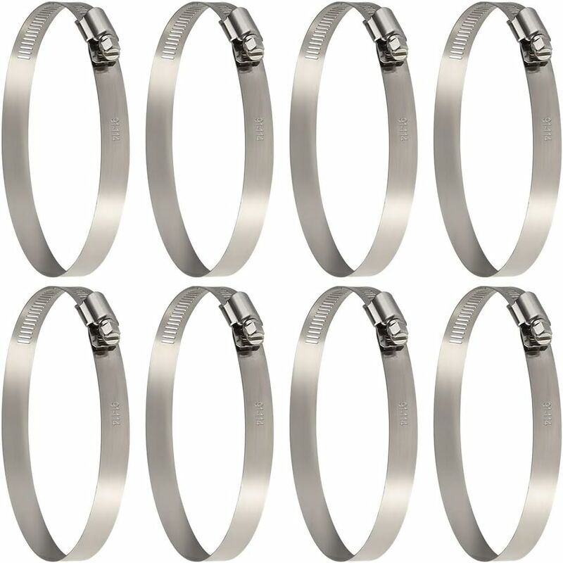 8 Piece Hose Clamp, Adjustable 91-114Mm Stainless Steel Hose Clips Sizes For Fixing Hoses And Pipes