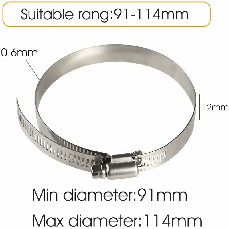 8 Piece Hose Clamp, Adjustable 91-114Mm Stainless Steel Hose Clips Sizes For Fixing Hoses And Pipes
