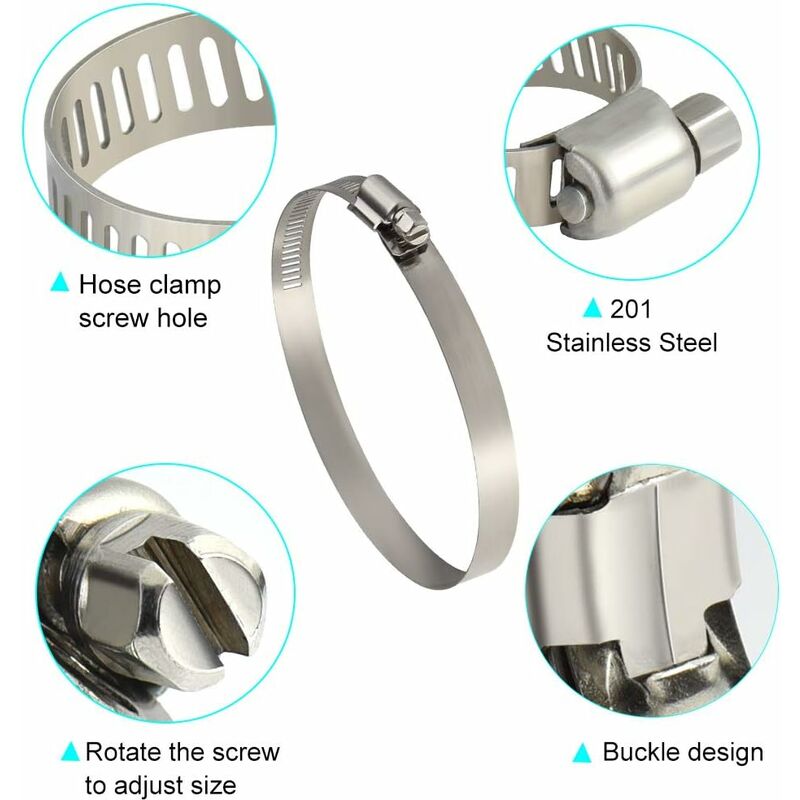 8 Piece Hose Clamp, Adjustable 91-114Mm Stainless Steel Hose Clips Sizes For Fixing Hoses And Pipes