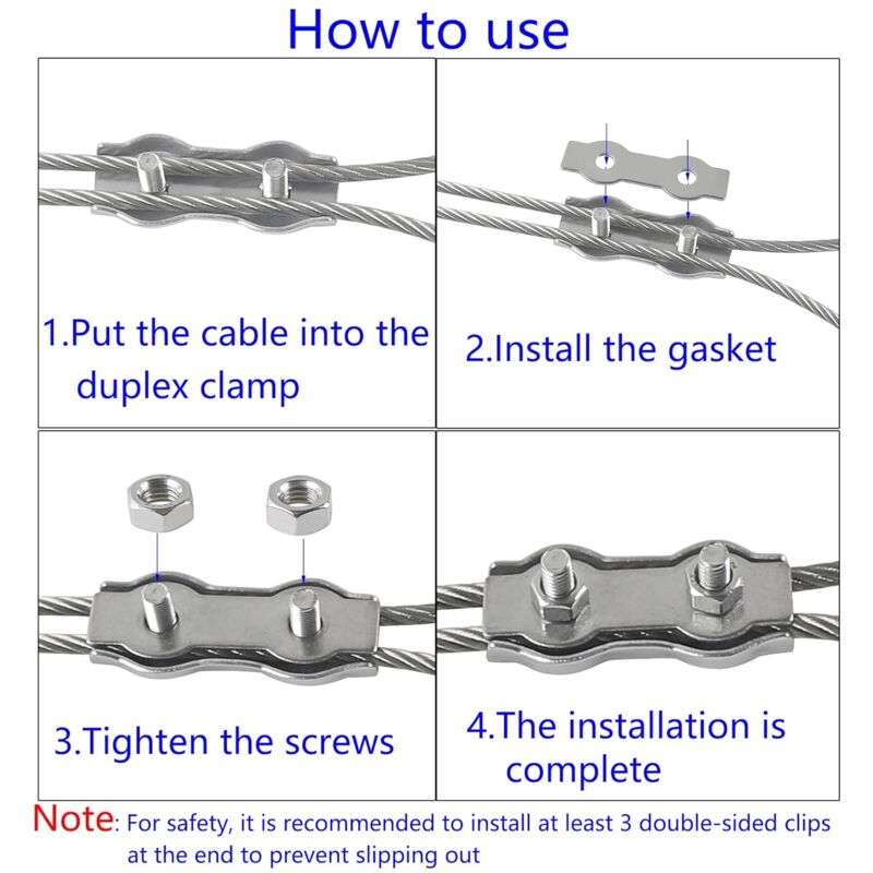 M2 Duplex Cable Clips 304 Stainless Steel Duplex Cable Clips For Wire ROpe Clotheslines Sun Sails Hanging Patio Fixed