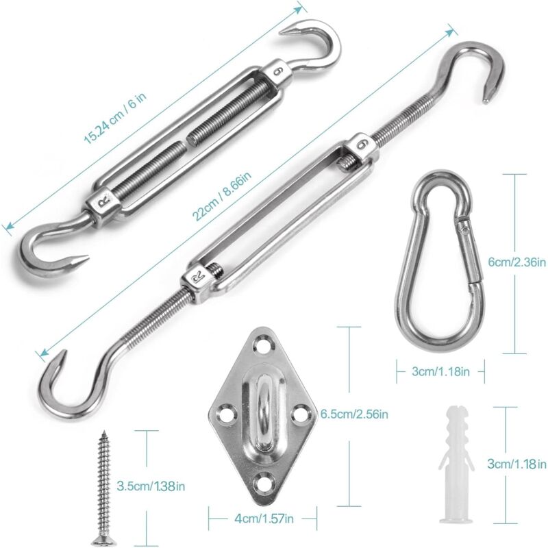 M6 Shade Sail Fixing Kit, Stainless Steel Sun Shade Sail Fixing Kit For Triangle And Square, Rectangle, Sun Shade Sail
