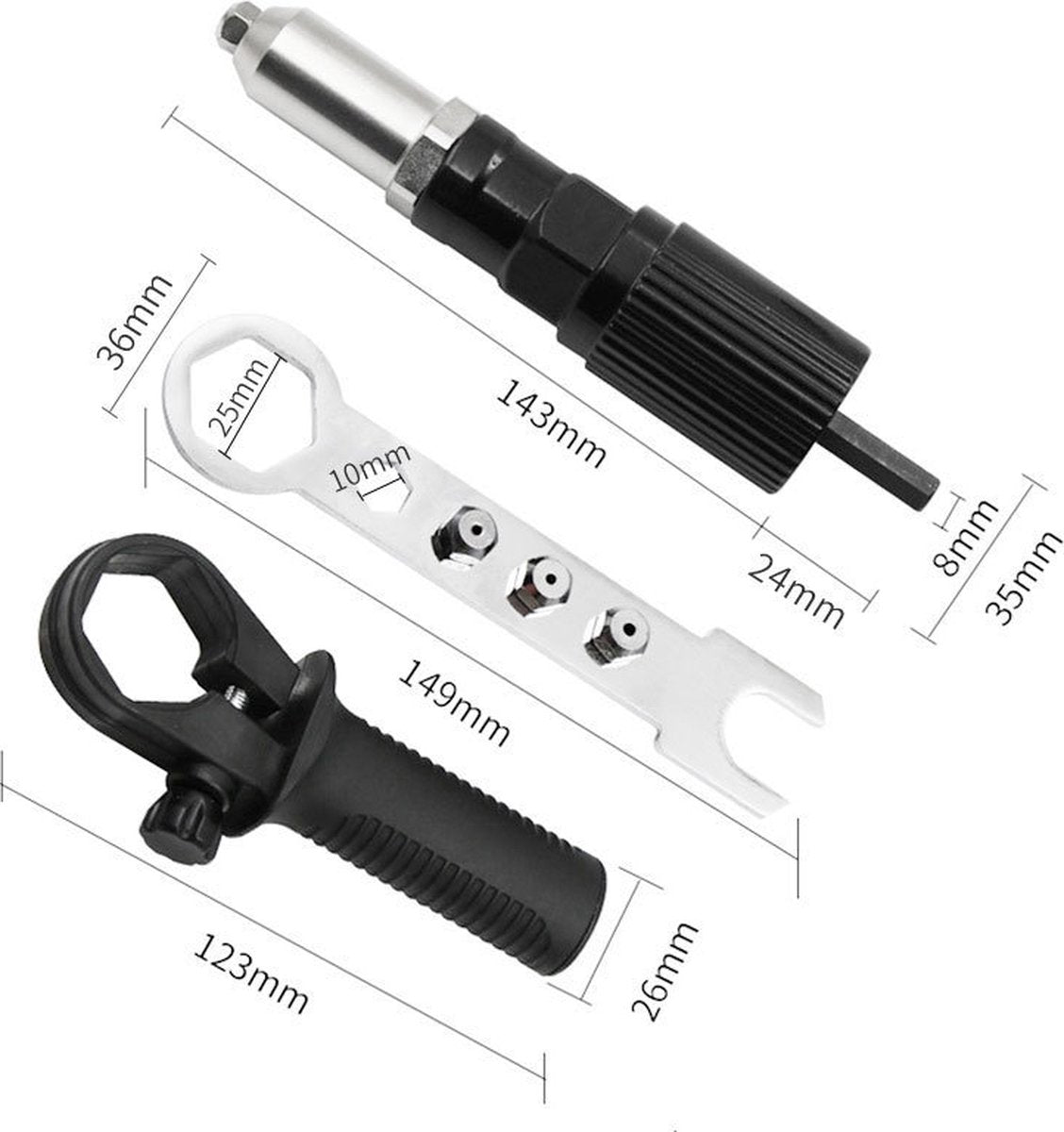 Pop rivet pliers – Cordless drill – Blind rivet pliers – for cordless drill – Pop rivet pliers set – Rivet pliers