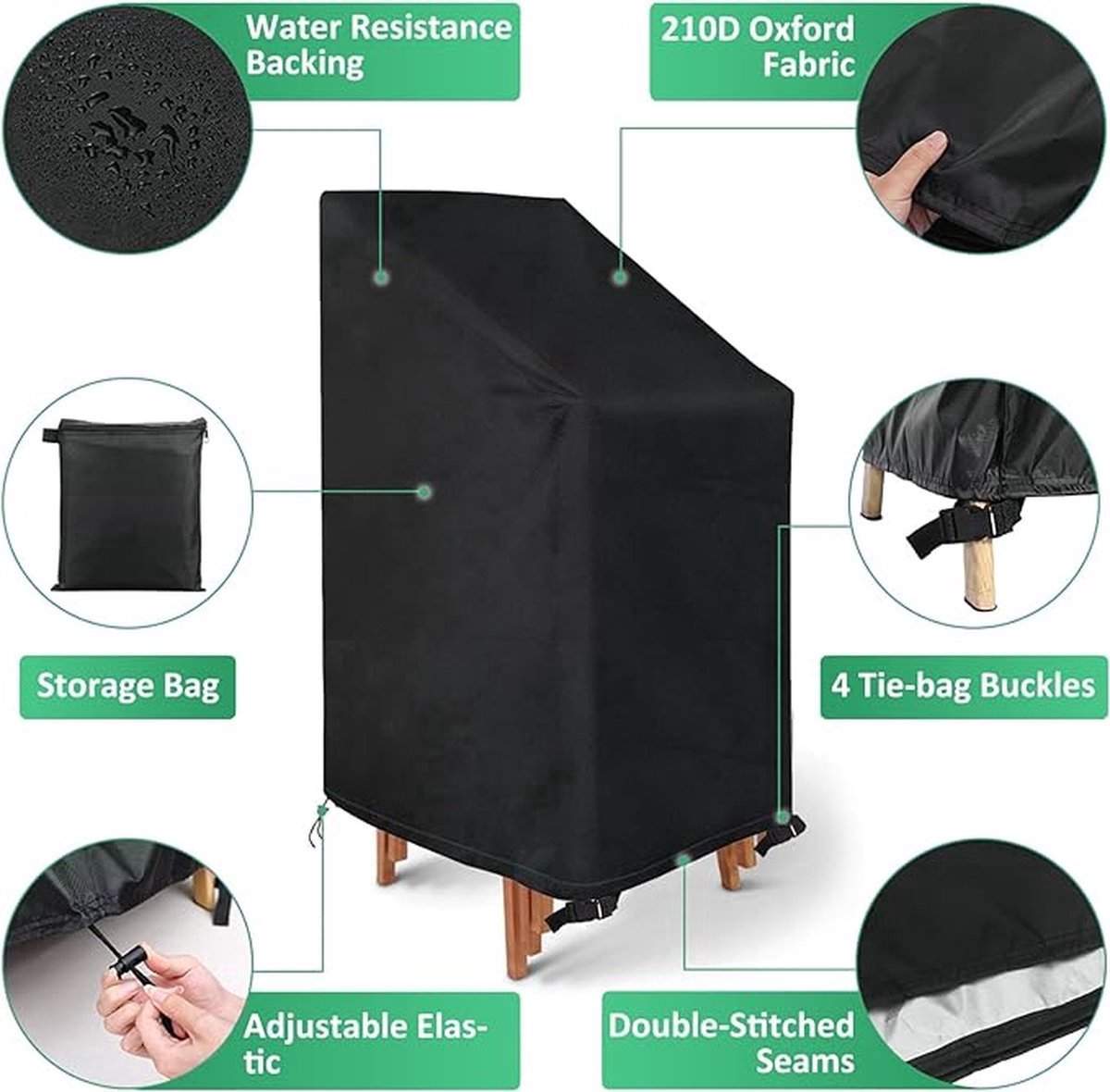 2-Piece Garden Chair Cover – Garden Chair Protective Cover – Durable – Waterproof – With Buckle and Drawstring