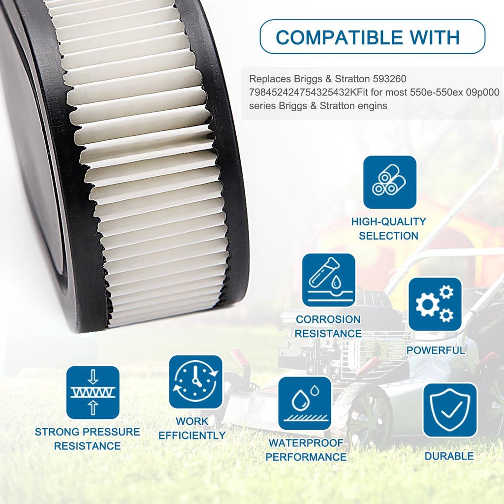 Lawn Mower Air Filter & Spark Plug Kit – Briggs & Stratton 550E/575EX – Replaces 593260 / 798452