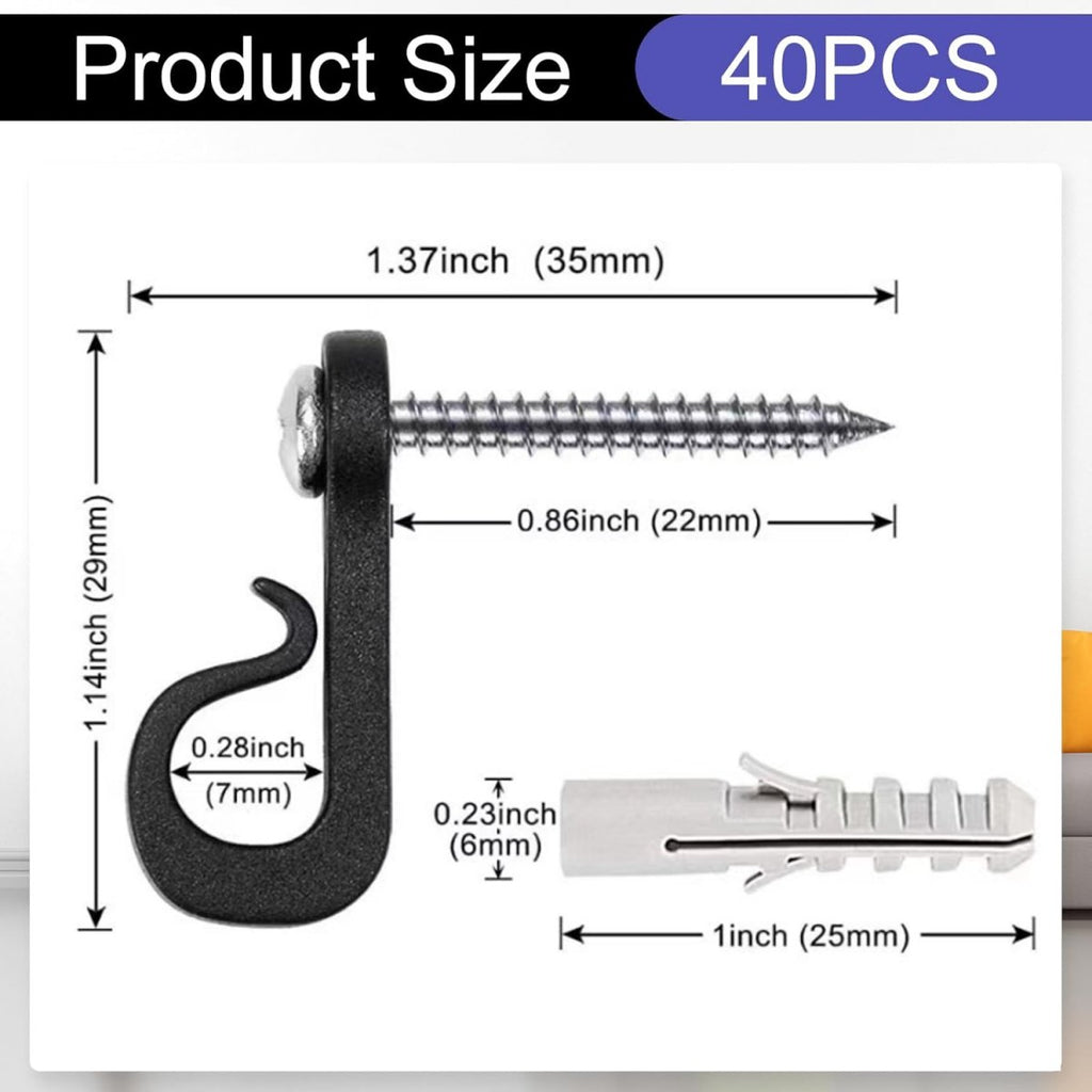 40 pieces – Christmas Light Clips – Screw Hooks – Screw Hooks for Suspension – Outdoor Lamp Hooks – with Screw Fixing