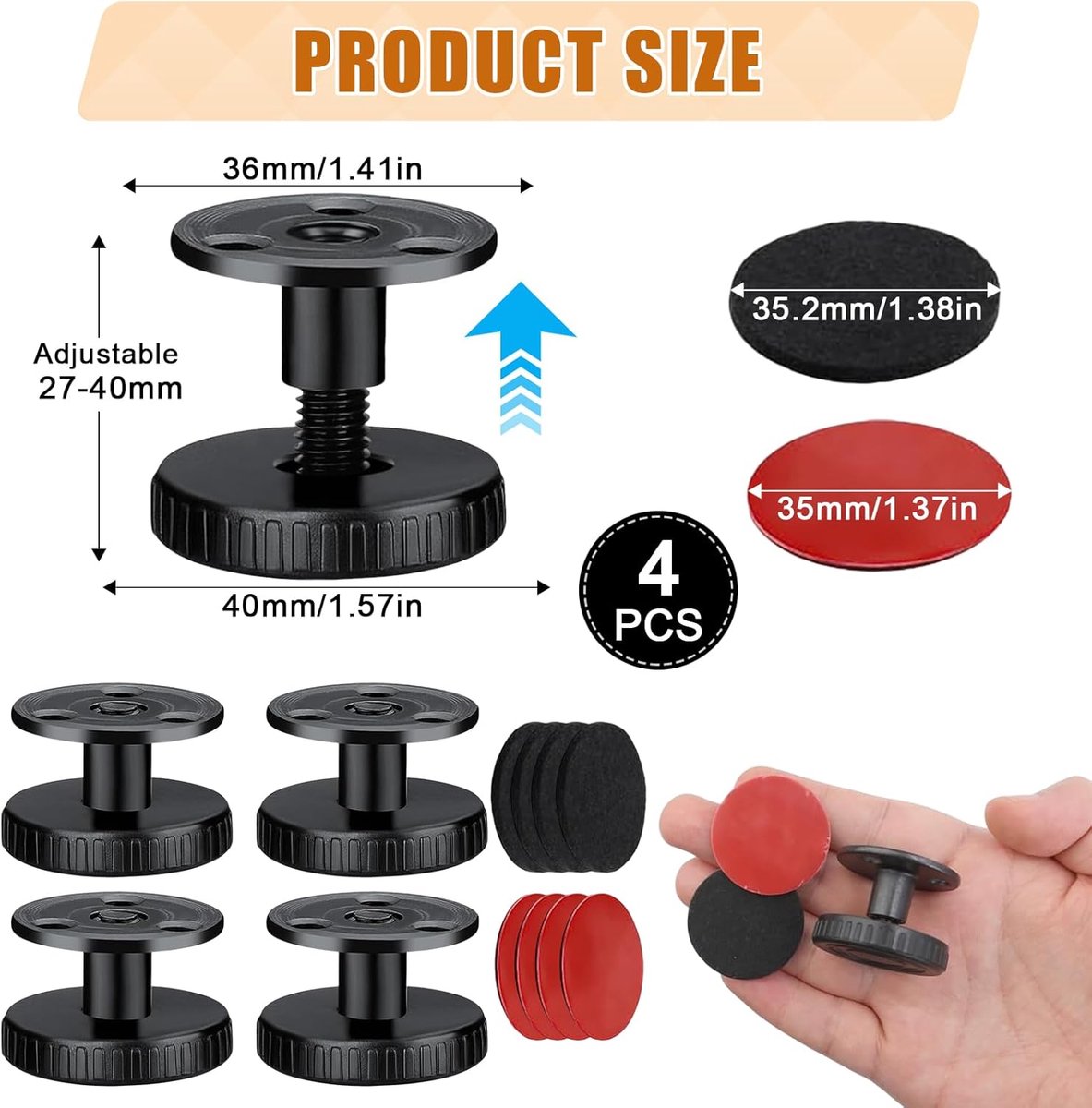 4 pieces – Headboard stoppers – Furniture legs – Bedside fixer – Headboard fixings – Adjustable – 27-40 mm – sofa