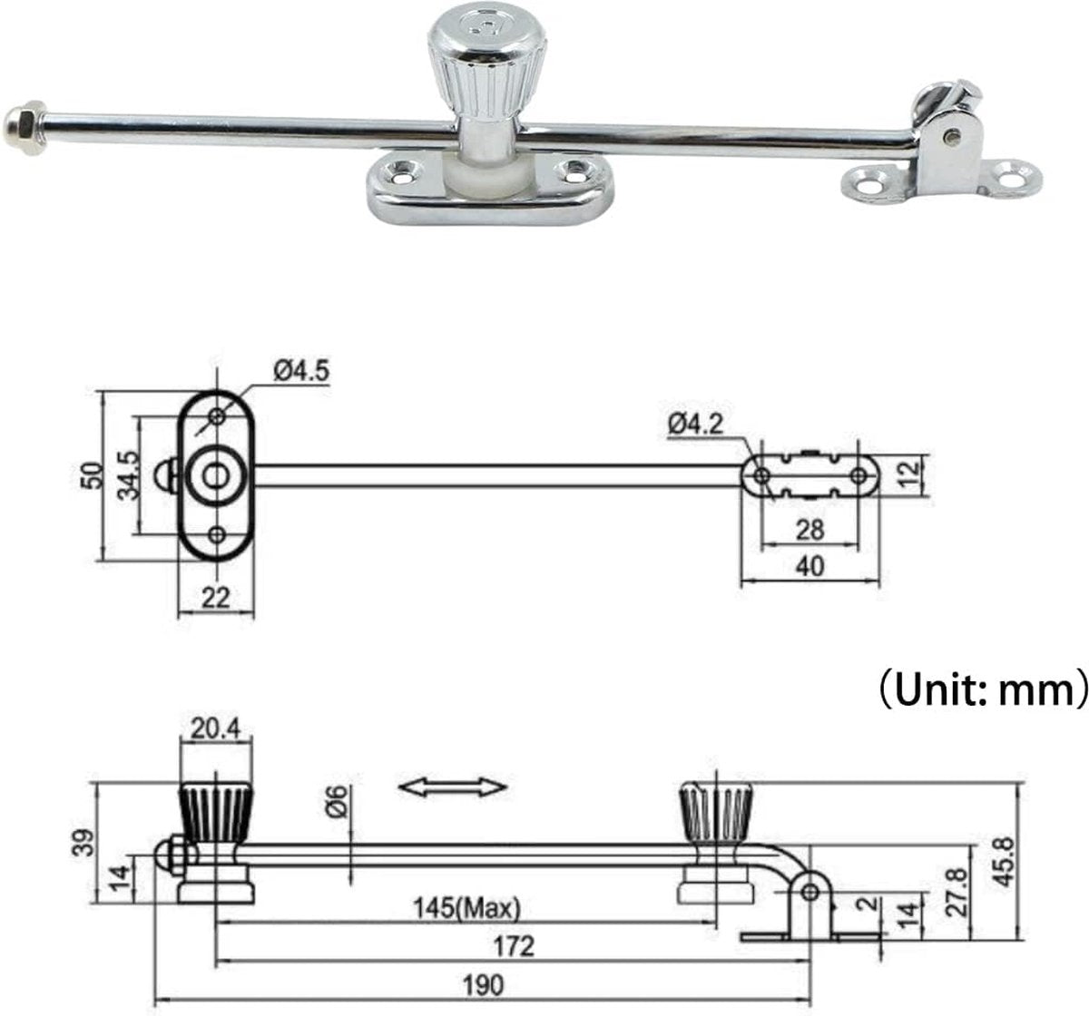 Door stopper – Door retainer – Wind hook – Door hold open – Adjustable – zinc alloy & steel – cabinet door – Tilt