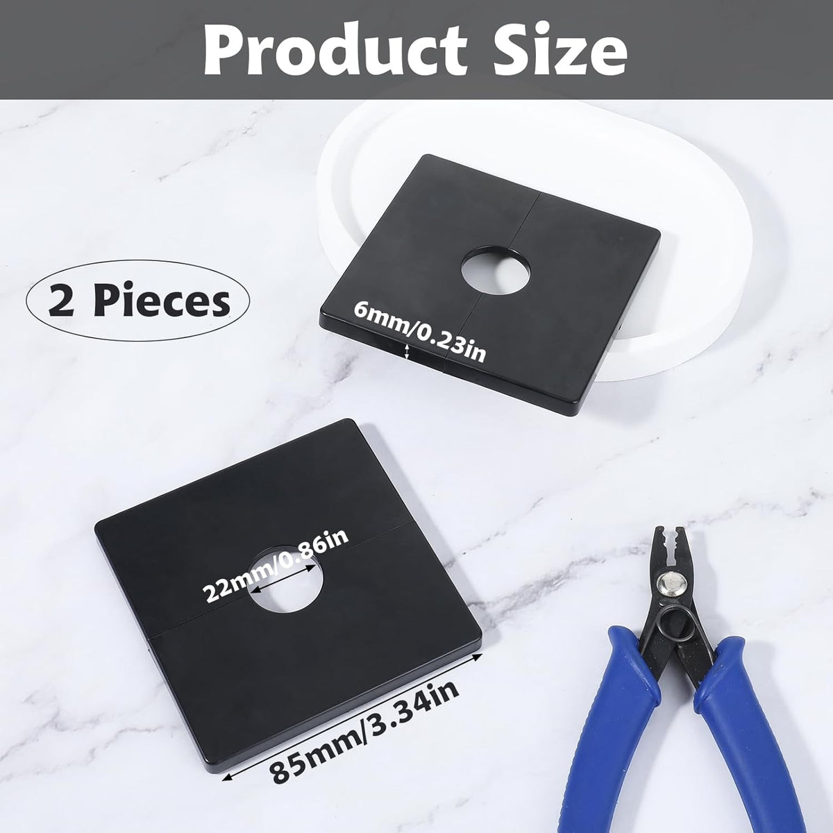 2 Piece Plumbing Cover Plates, Square Shower Arm Flange Escutcheon Plate Wall Split Pipe Flange Cover Plate for Fixed