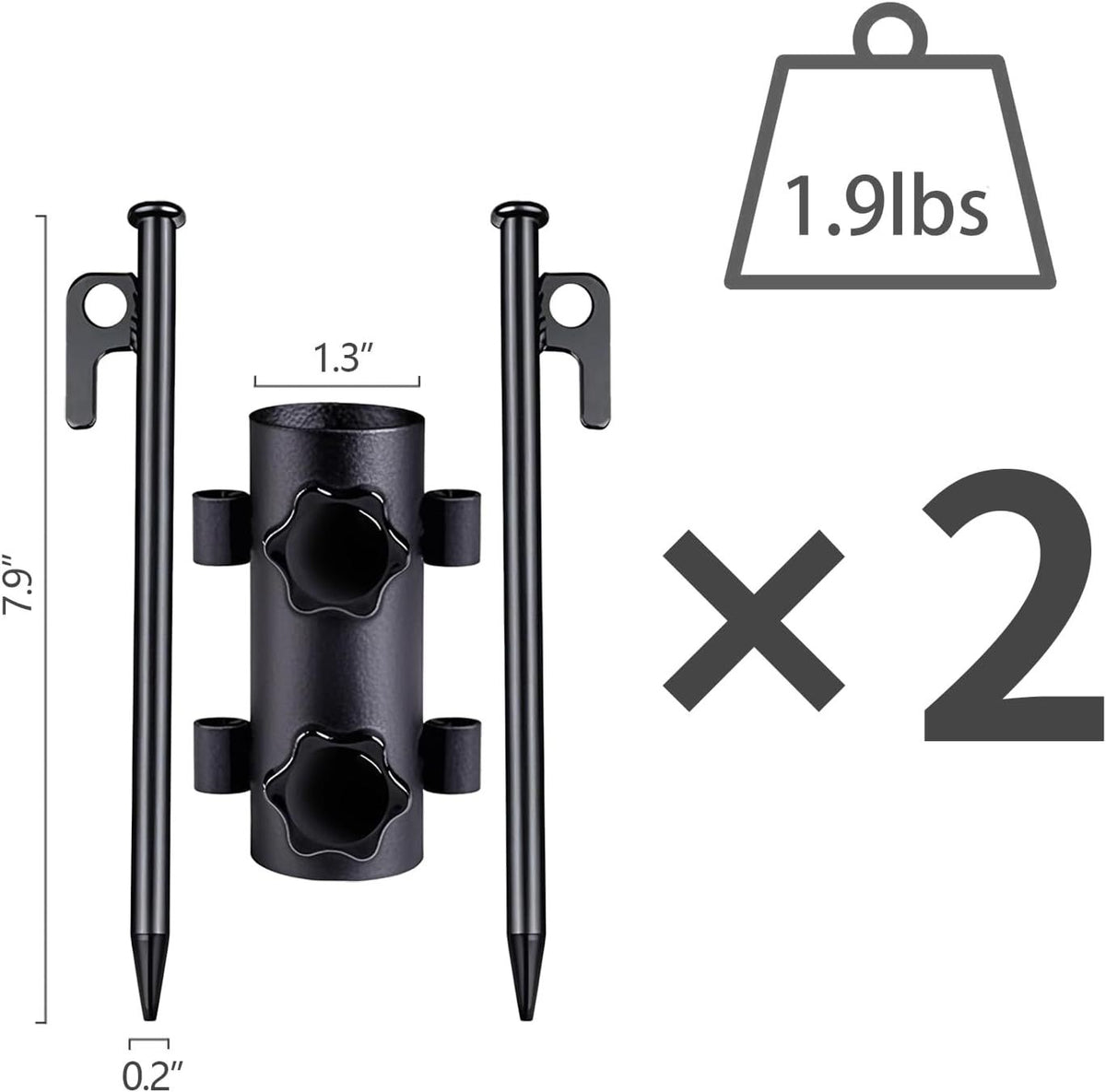 2 Pack Camping Tent Pole Holders with Ground Nails, Fixed Tube Stands for Tent Poles, Fishing Shelters