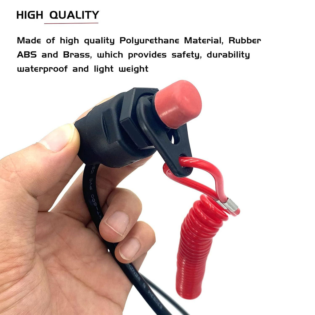 Boat Engine Emergency Stop Switch with Safety Tether Lanyard, Replacement Kill Switch Key for Yamaha, Tohatsu and